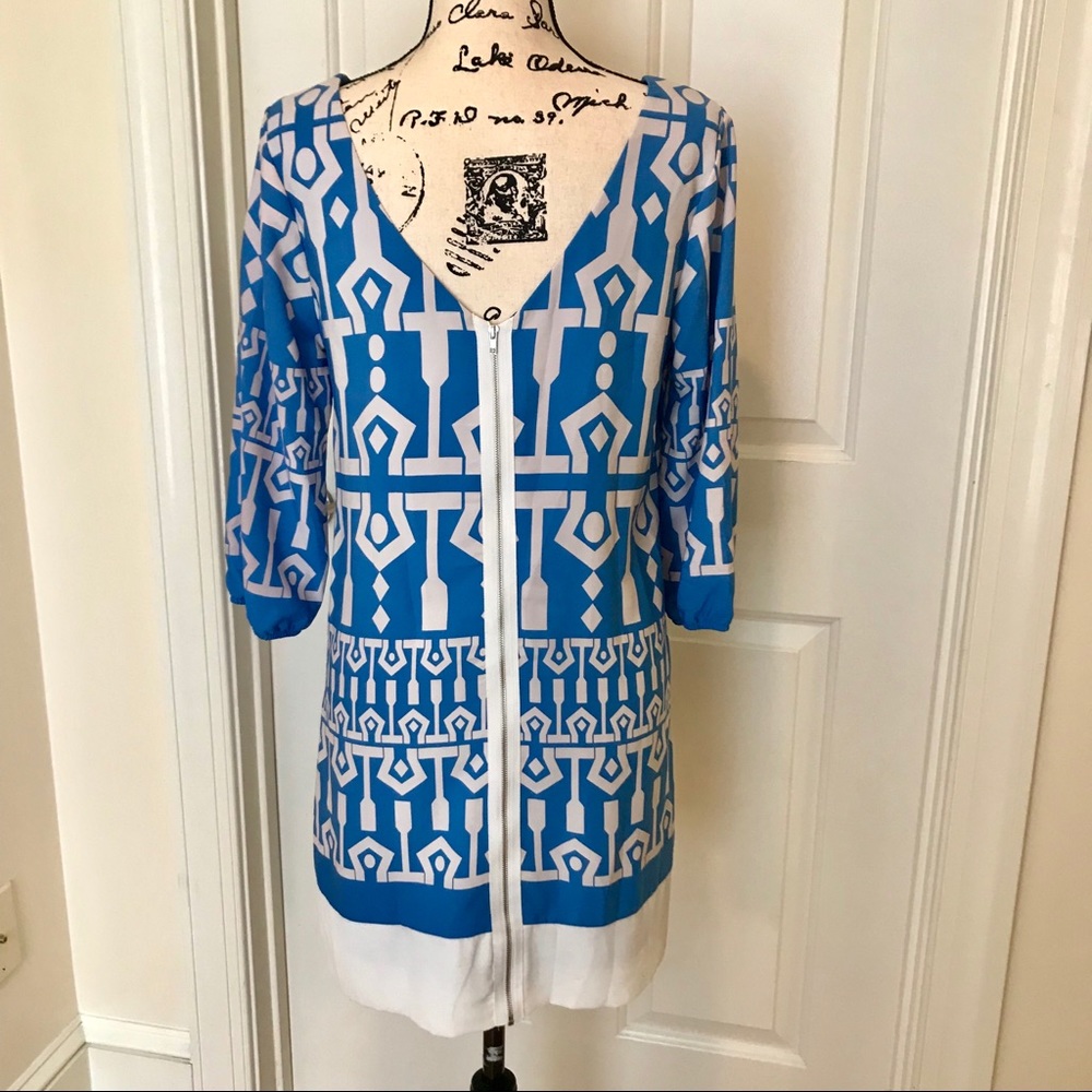 Pink Owl Blue & White Tunic Chic Dress SZ M